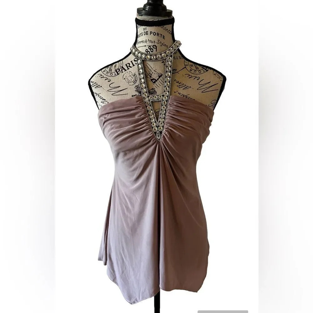 Venus pink and rhinestone halter top. NWOT